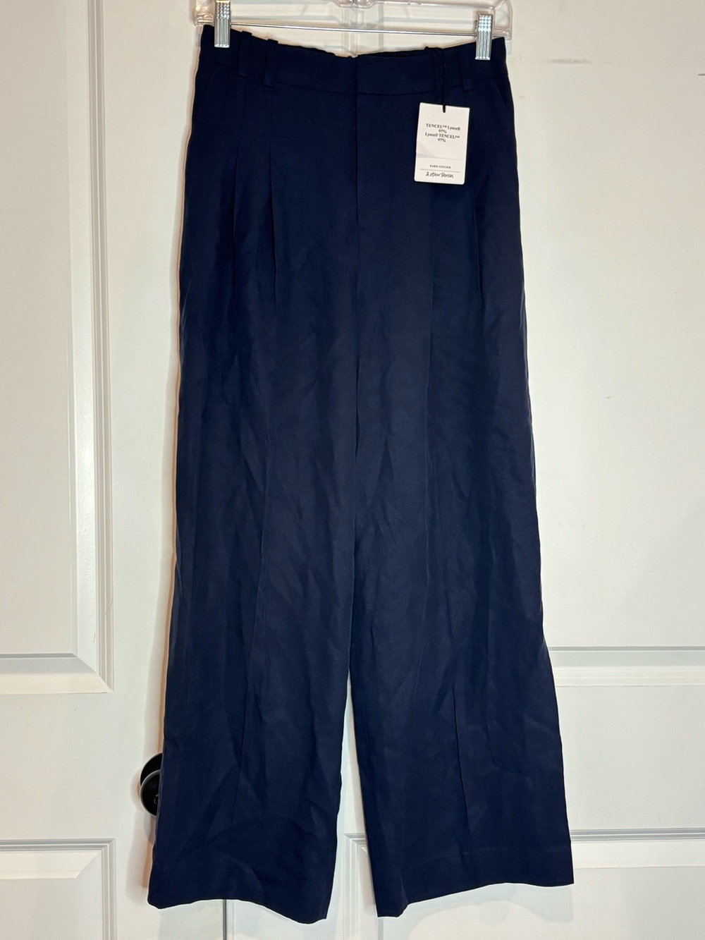 NWT & Other Stories Navy Blue Pleated Wide Leg Tencel Lyocell Pants Trouser 2